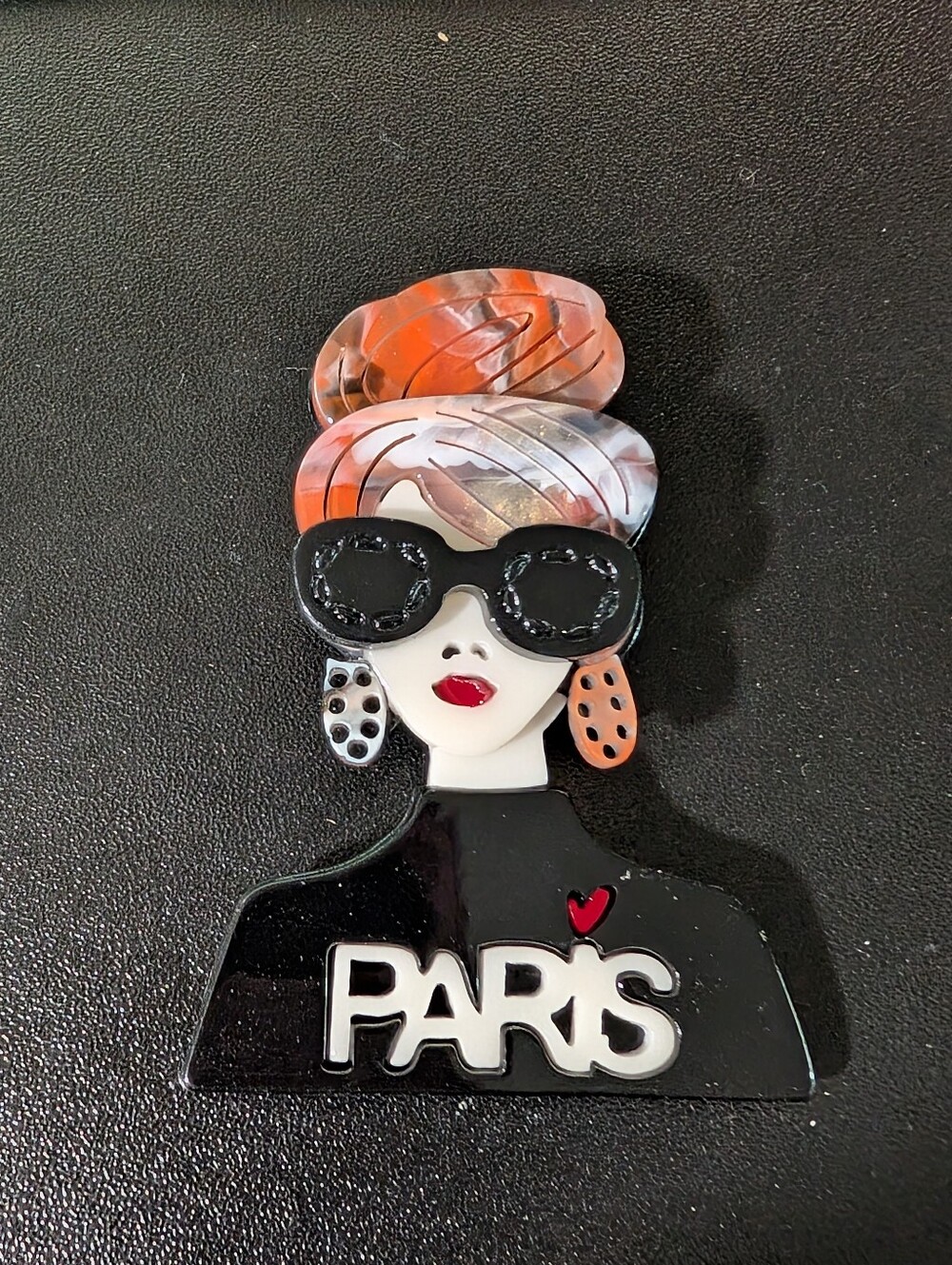 Paris Icon Acrylic Fashion Brooch - Black & Orange